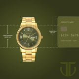 Titan Karishma Green Dial Day-Date Gold Watch 1650YM08