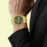 Titan Karishma Green Dial Day-Date Gold Watch 1650YM08
