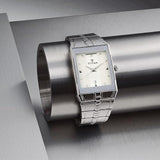 Titan Karishma White Dial Rectangular Steel Watch 9151SM01