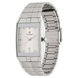 Titan Karishma White Dial Rectangular Steel Watch 9151SM01