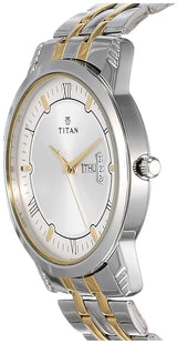 Titan Karishma Silver Dial Two Tone Day & Date Watch 1774BM01