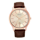 Titan Rose Gold Dial Leather Watch NT1825WL02