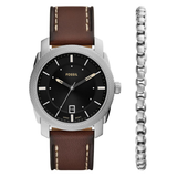 Fossil Machine Leather Watch & Bracelet Gift Set for Men FS6081SET