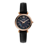 Fossil Carlie Mini Three-Hand Black Leather Watch for Women ES4700