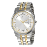 Titan Karishma Silver Dial Two Tone Day & Date Watch 1774BM01
