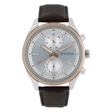 Titan Multifunction Silver Dial Leather Strap Watch