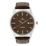 Titan Brown Dial Leather Strap Watch 1584SL04